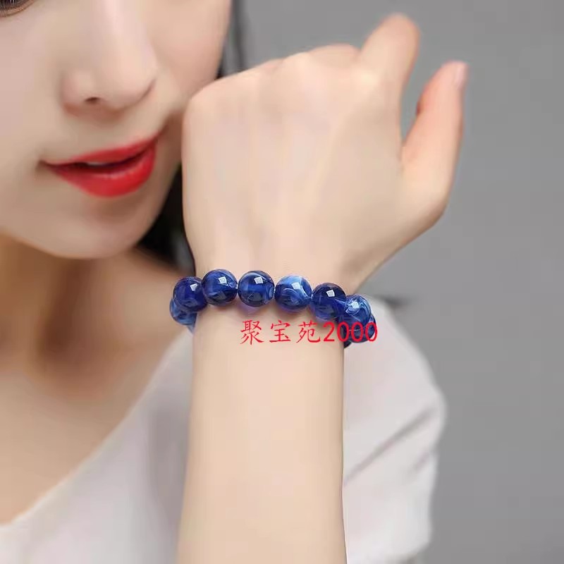琥珀原石蓝蜜蜡手串男女士仿蓝花琥珀圆珠手饰单圈文玩手蓝珀手链