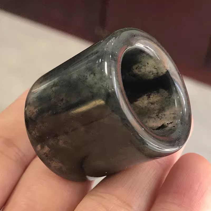 冰种玉石水墨画意境指环玉戒圈男女款大拇指扳指盘玩天然岫玉戒指