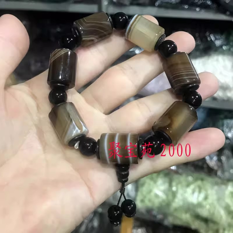 佛珠水晶饰品本命年礼物女款复古民族风天然缠丝玛瑙手链男士手串