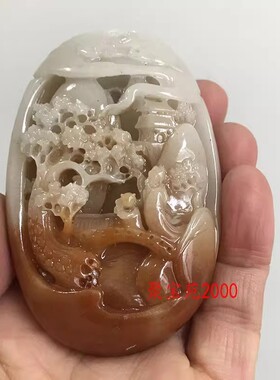 玉石精雕手把件立体健身手玩男女款新疆和田玉糖白玉山水招财把件