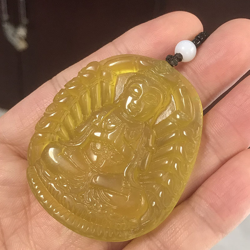 岫玉千手挂件玉佩观音菩萨佛像护身玉牌保平安黄龙玉千手观音吊坠