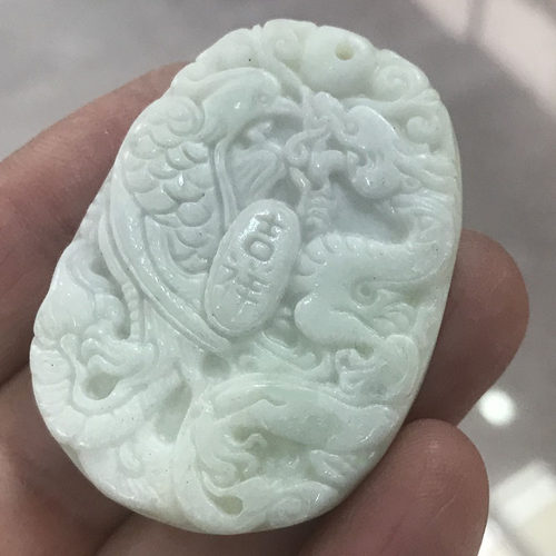 玉石龙凤呈祥玉牌古风汉服玉挂坠腰坠陕西蓝田玉精雕吉祥龙凤挂件