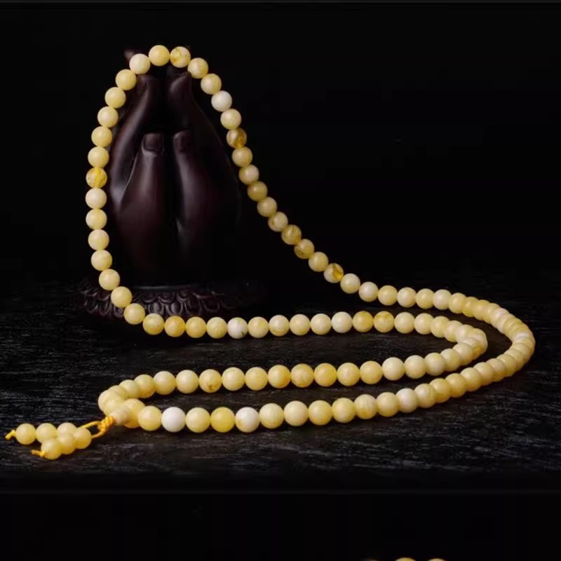 琥珀花蜜项链108颗毛衣链仿原矿白蜜男女手链天然蜜蜡多圈手串