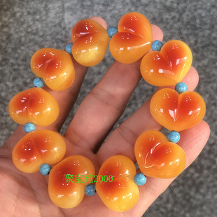 琥珀原石蓝珀桃心手链血丝珀情侣文玩手饰天然鸡油黄蜜蜡爱心手串