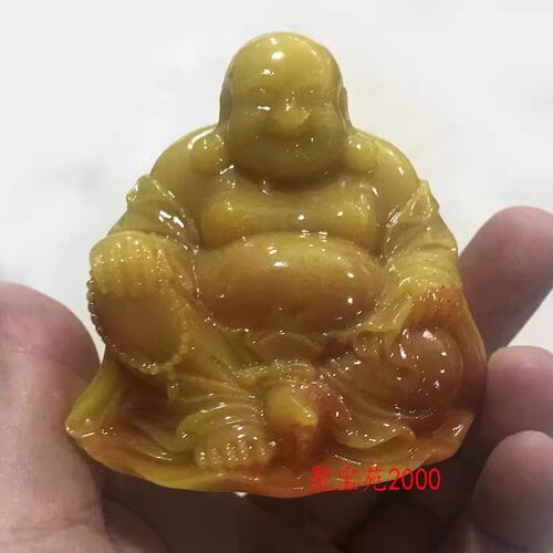 玉石笑佛摆饰桌面大肚佛车饰黄玉黄田玉佛摆件仿黄龙玉弥勒佛摆件