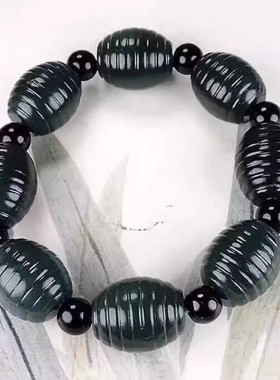 玉石转运文玩情侣款单圈手饰天然新疆和田玉青玉缠丝手链男女手串