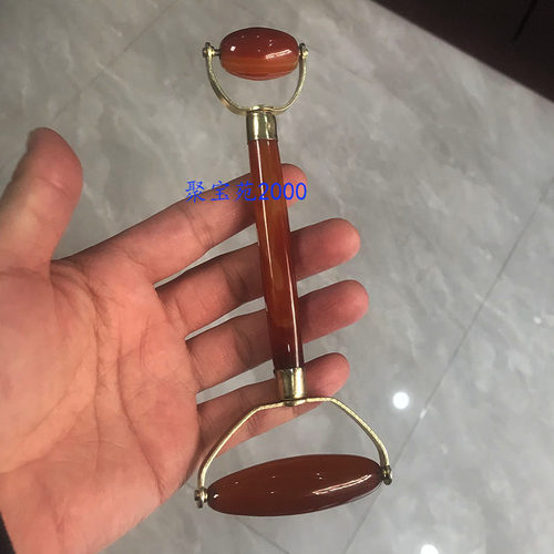 脸部眼部双头玉石按摩仪推脸按摩棒天然红玛瑙面部瘦脸滚轮美容仪