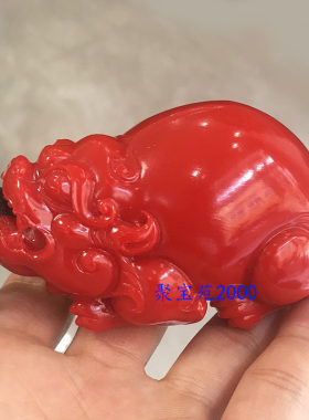 精雕柿子红皮休手玩件满肉玛瑙招财神兽把玩件南红玛瑙貔貅手把件