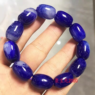 原石纹缠丝玛瑙转运手串男女玉髓路路通手饰品梦幻蓝玛瑙桶珠手链