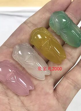 绿玉髓知了挂件芙蓉玉一鸣惊人男女白玉毛衣链天然黄玛瑙玉蝉吊坠