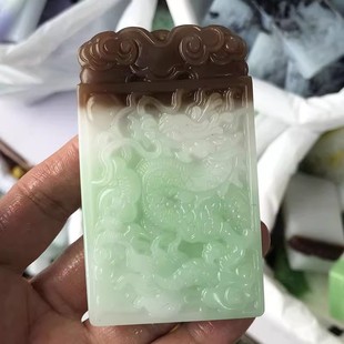 新疆玉石青花料龙行天下牌子手玩件糖黄玉牌和田玉碧玉龙牌手把件