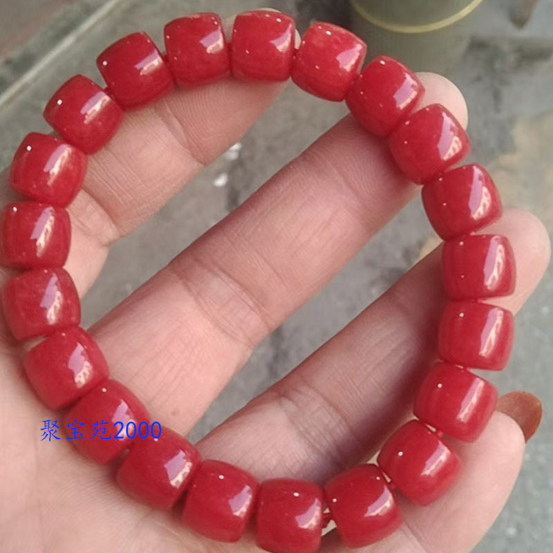 黄龙玉路路通简约手链紫罗兰红翡桶珠玉手饰品干青翡翠色玉石手串