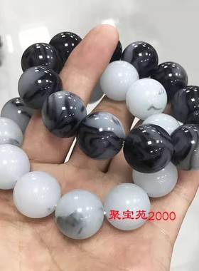 玉石青花意境单圈手串男女手饰仿天然新疆和田玉青花籽料圆珠手链