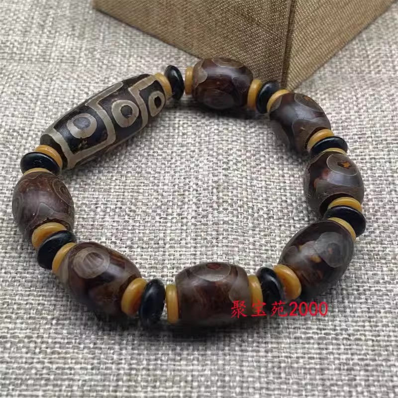 天然真品三眼天珠手链护身文玩男女正品西藏九眼天珠玛瑙原石手串