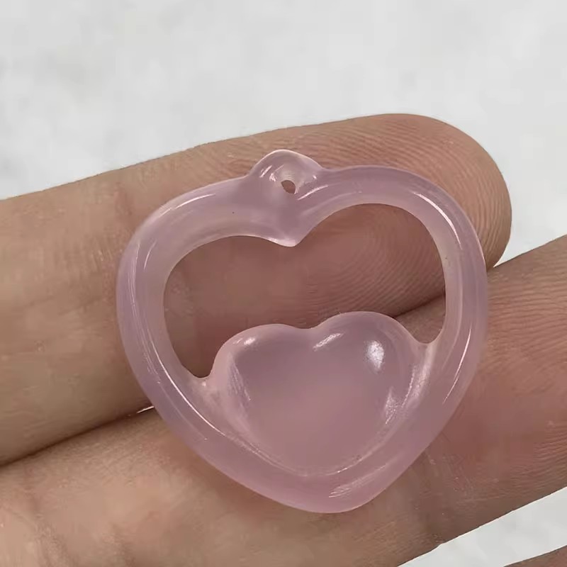 正品玛瑙桃心形吊坠芙蓉玉爱心玉坠女粉玉髓镂空水滴鸡心气质挂坠
