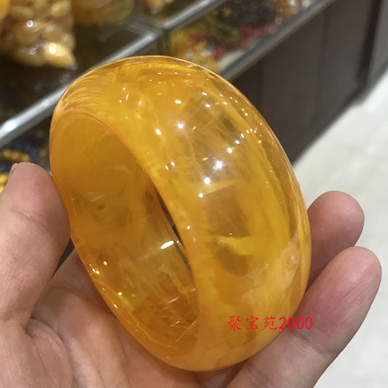 白花蜜琥珀送妈妈女朋友情侣礼物饰品仿天然飘花鸡油黄老蜜蜡手镯