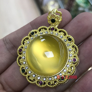 天然冰种玉髓护心镜玉坠蛋面项链吊坠女高级感镶嵌黄玛瑙宝石挂坠