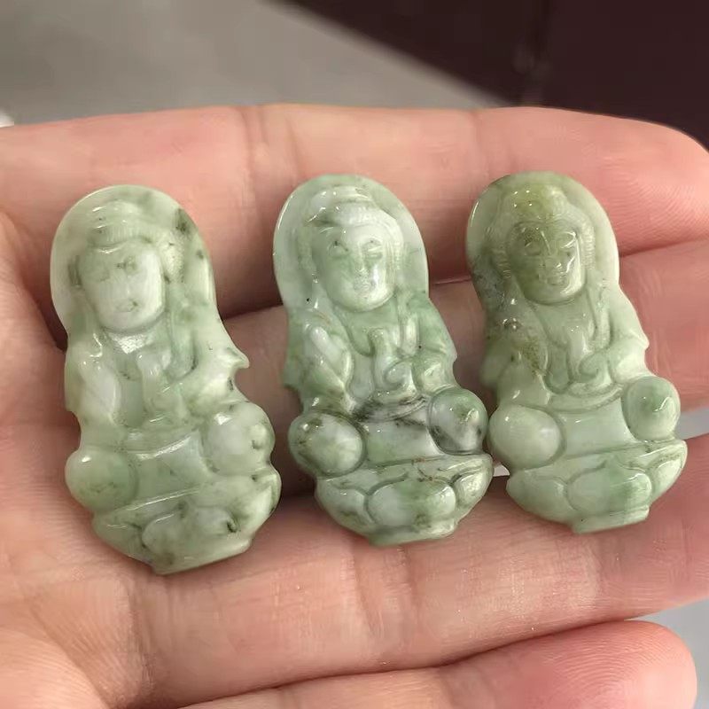南阳独玉观音挂坠翡翠色儿童女款观音菩萨玉石吊坠天然独山玉挂件