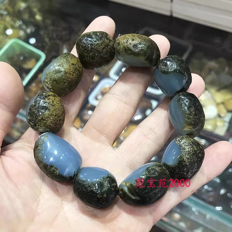 带皮色琥珀原石蜜蜡手饰男女琥珀雕刻手链饰品礼品新款仿蓝珀手串