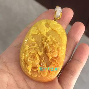 玉石牡丹毛衣链项链女士黄腊石花开富贵吊坠仿黄龙玉喜上眉梢挂件