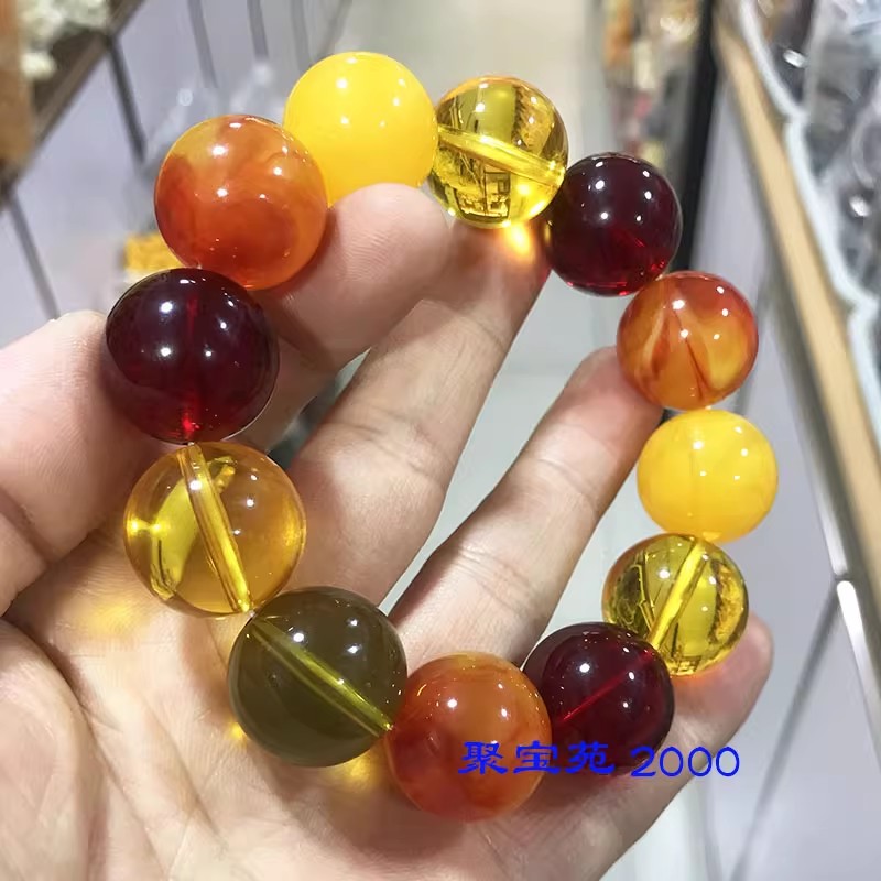 琥珀手链黄蜜蓝珀血珀老蜜男女士手饰仿天然波罗的海蜜蜡多宝手串
