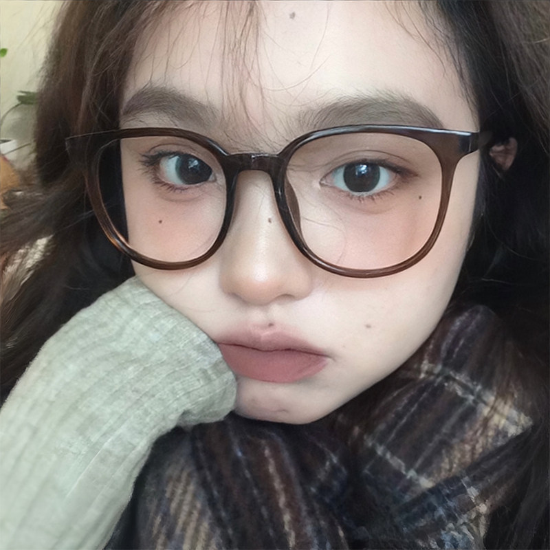 早八素颜神器眼镜大圆框显脸小茶色大脸镜框女近视大框可配度数男