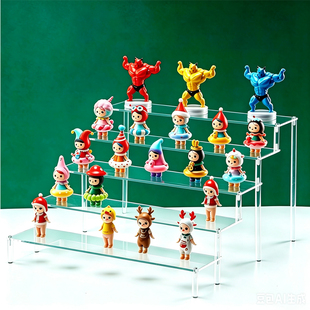 化妆品手办盲盒阶梯展示架透明置物架泡泡玛特乐高达收纳摆件模型