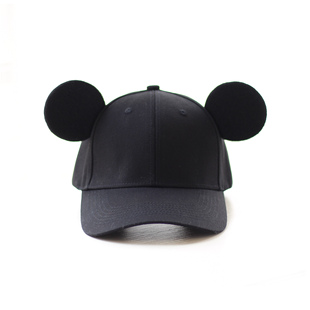春夏纯棉鸭舌帽子男女童卡通弯檐遮阳帽可爱羊毛毡米奇耳朵棒球帽