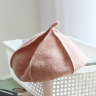 秋冬季韩版纯色亲子帽子女童南瓜帽儿童帽可爱尖顶拼接贝雷帽