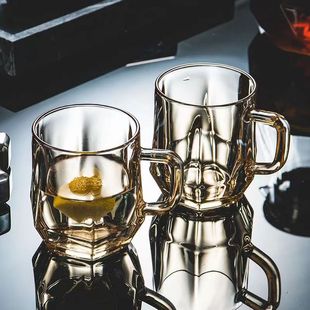 拾光物屿 玻璃水杯家用ins风带把手玻璃杯轻奢耐热咖啡杯玻璃杯