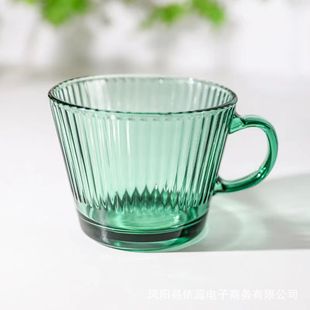 拾光物屿 墨绿色早餐玻璃杯原色玻璃带把手大容量水杯家用牛奶