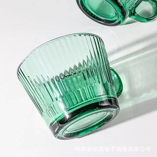 拾光物屿 ins风墨绿早餐玻璃杯原色玻璃带把手大容量水杯家用