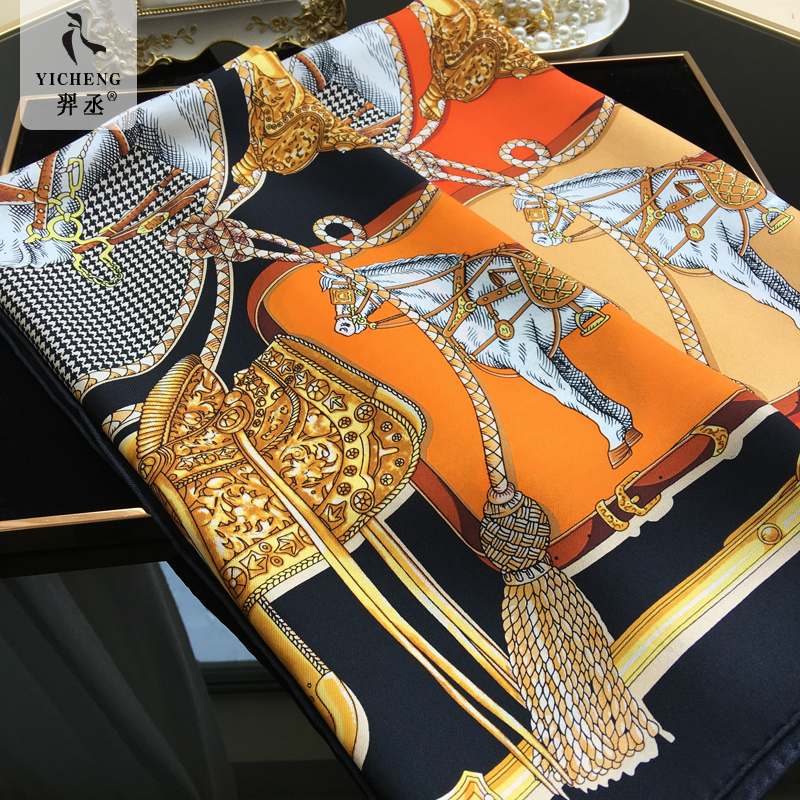 【王室骏马之韵】奢华美丽高贵款 真丝斜纹绸方巾蚕丝丝巾围巾女 - 羿丞高端围巾 专注围巾20年出品