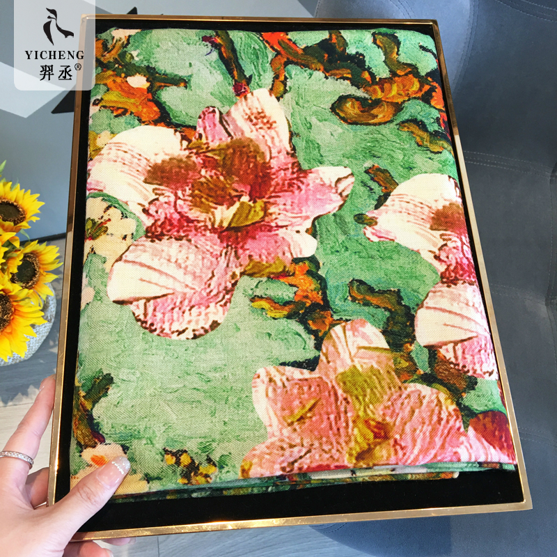 梵高油画高端双面异色丝毛大方巾