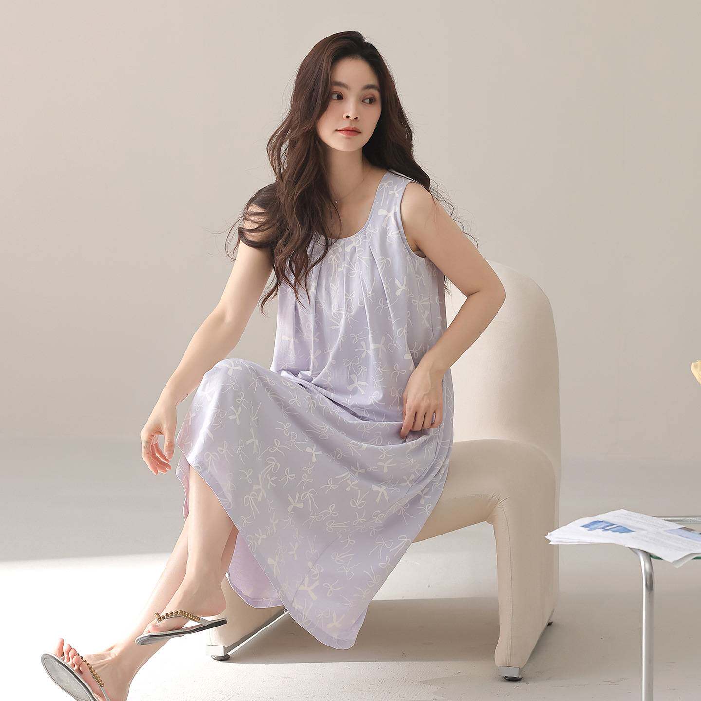 专柜品牌带胸垫睡裙女夏季纯棉高级感女吊带背心海星性感睡衣女款