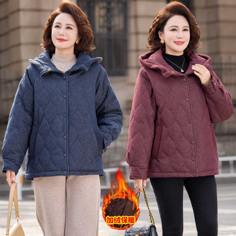 专柜中年妈妈冬装棉衣连帽外套2026新款冬季时尚洋气女装加绒加厚