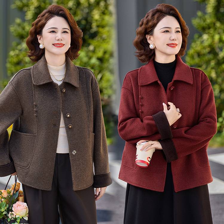 专柜2026秋冬新款妈妈双面呢优雅外套中老年女装洋气减龄宽松休闲