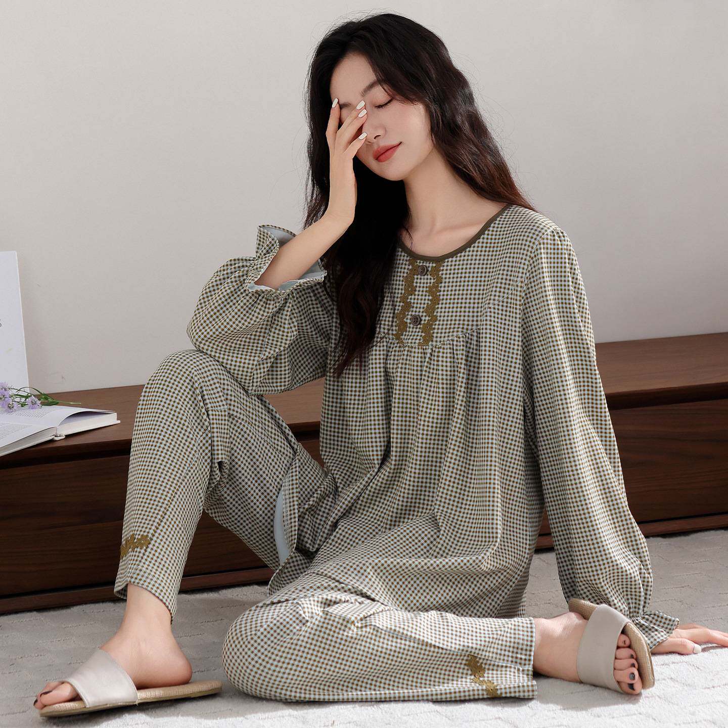 专柜品牌睡衣女春秋款纯棉长袖女款秋季2026年新款大码秋冬薄款家