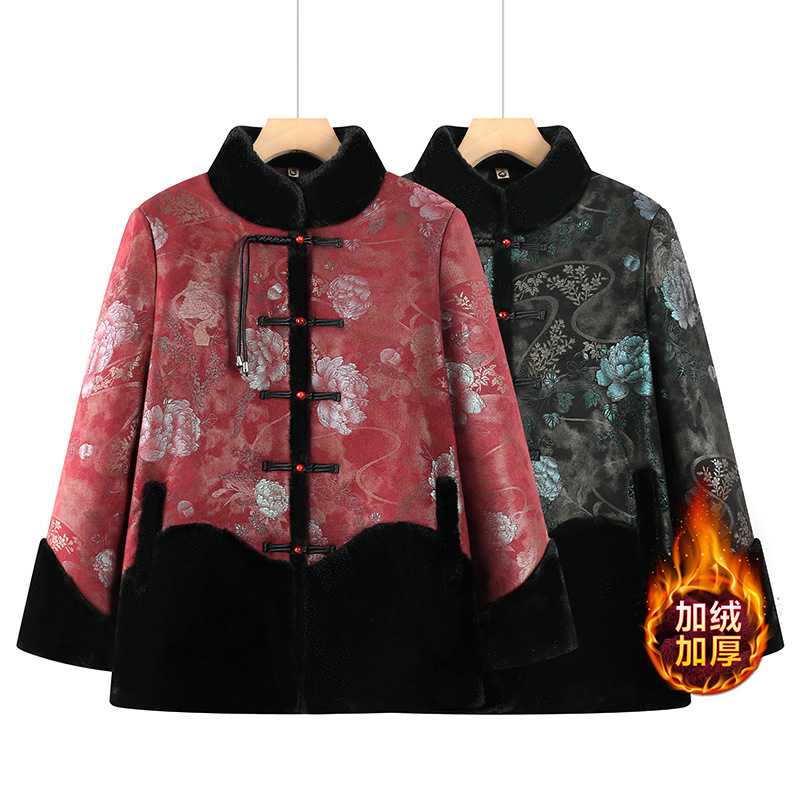 专柜中老年妈妈新款冬装新中式加绒加厚保暖棉服老奶奶洋气加大码