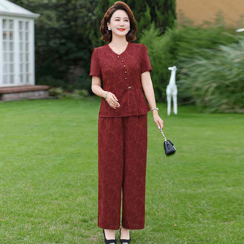 专柜品牌新中式中老年妈妈夏装套装洋气二件套50岁遮肉显瘦洋气减