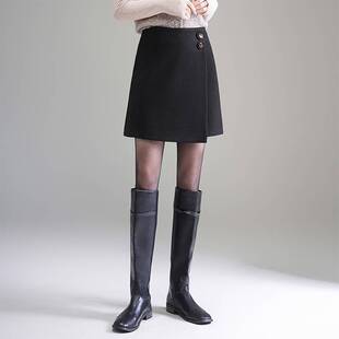 专柜品质时尚不规则毛呢短款A字包臀半身裙女装25年秋冬新款高腰