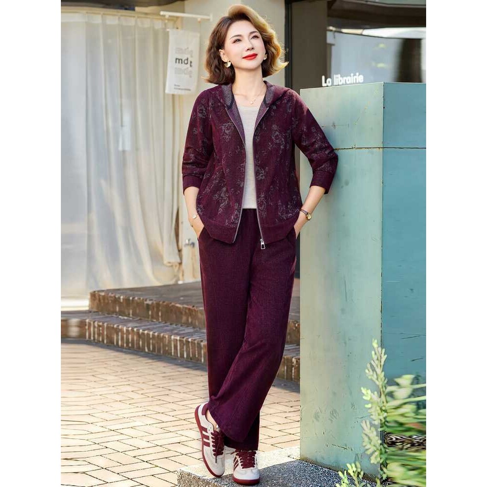 专柜中老年运动服套装女春秋连帽外套2026新款妈妈装秋装跑步服两