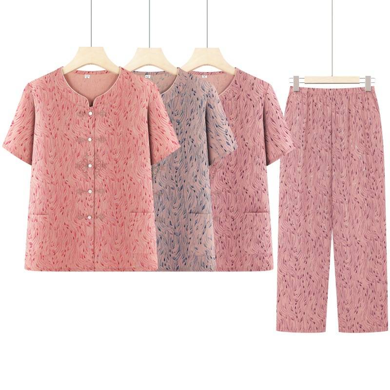 专柜奶奶夏装套装女中老年人休闲短袖衬衫妈妈夏天衣服老人老太太