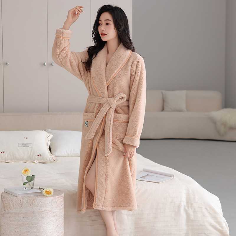专柜睡袍女款秋冬季浴袍高级感珊瑚绒加厚加绒中长款睡衣女士2026