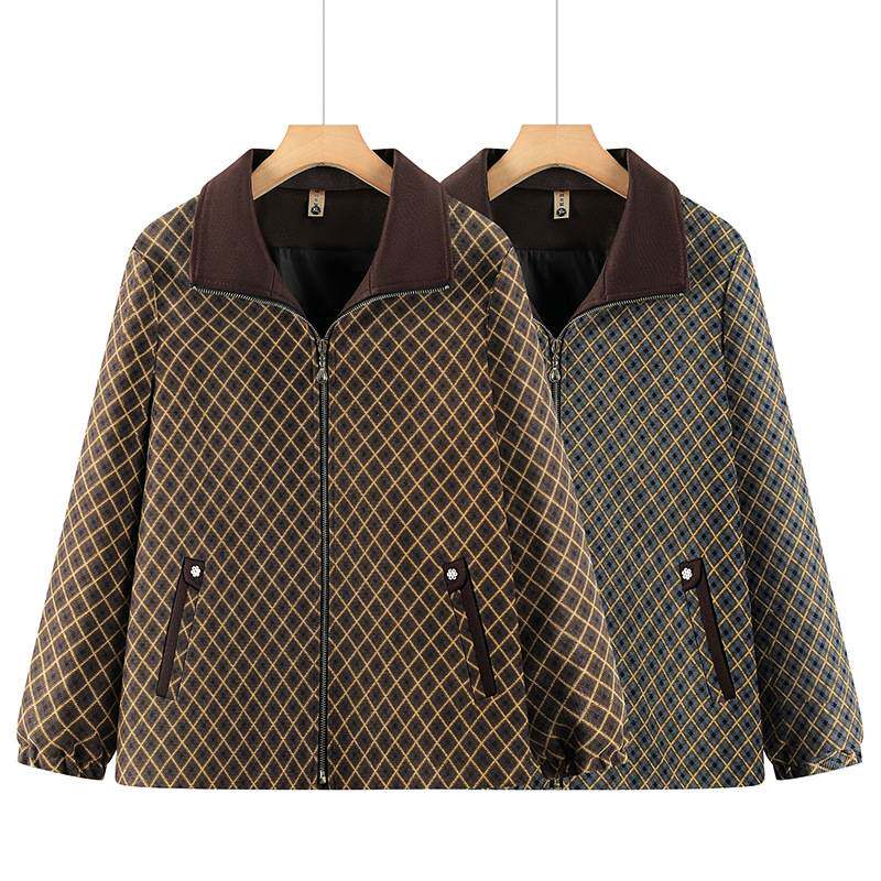 专柜品牌奶奶装宽松大码洋气夹克外套中老年女装妈妈春装新款翻领