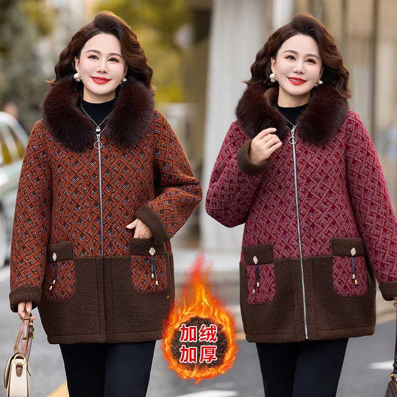 专柜妈妈装2026冬季新款棉服外套老婆婆冬款洋气加绒加厚保暖毛呢