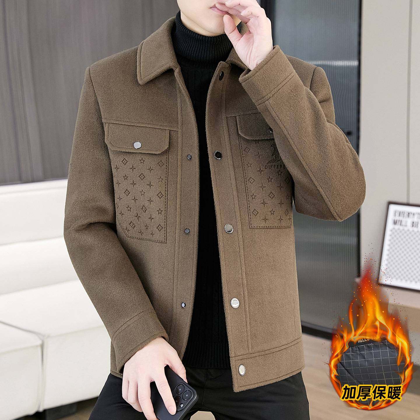 专柜品质2025秋冬季时尚翻领加厚外套男士大衣短款呢子中青年时尚