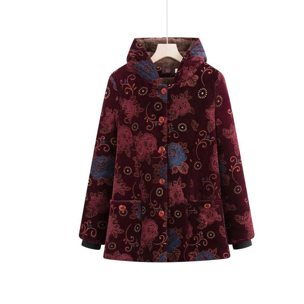 专柜中老年人冬装女奶奶装棉袄加绒加厚妈妈外套秋冬老人衣服大码