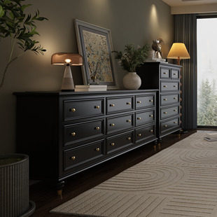 轻奢美式 黑色五六七八九斗柜现代简约抽屉柜客厅收纳柜卧室储物柜