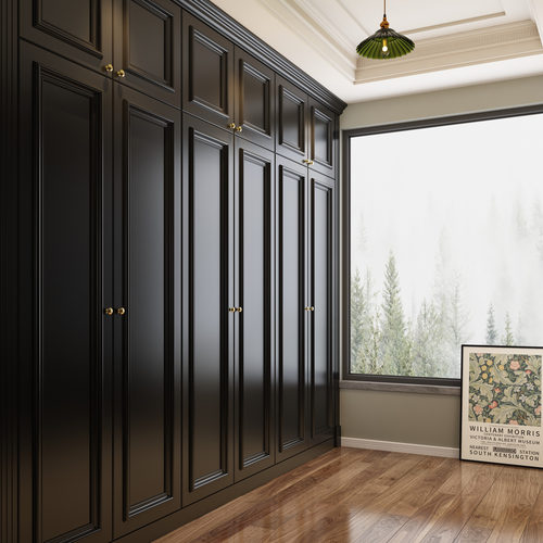 美式家具黑色复古实木大衣柜衣橱卧室衣柜两门三门四门带顶柜